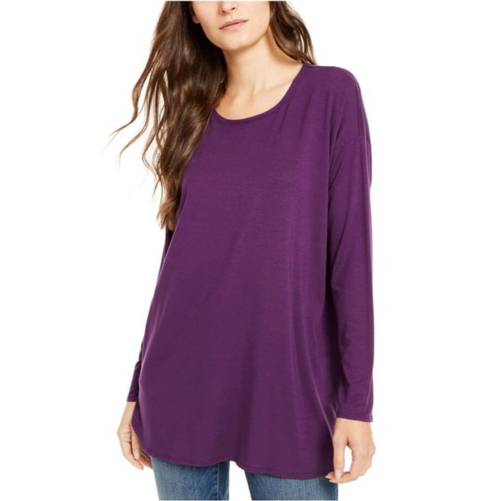 Eileen Fisher Women's Purple Long Sleeve‎ Top Large Tencel Lyocell Solid T-shirt